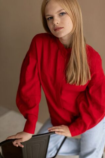 Рубашка Людмила изо льна красного цвета