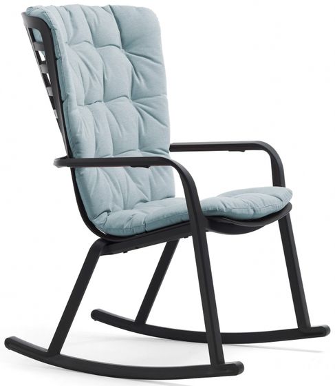 Кресло-качалка Folio черное с голубой подушкой