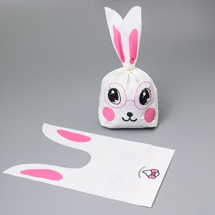 Мешок подар. ПВХ с ушами 20*33см "Зайчик в очках" 50шт/уп