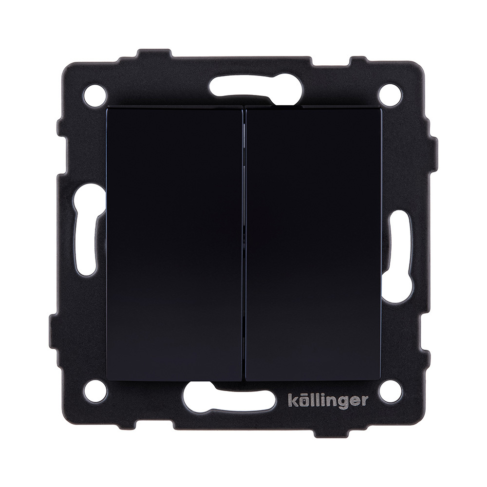 Выключатель 2-клавишный проходной 10А/250В, изогнутый, черный Kollinger REA-R-009BK для Aspekt, Eleganz, Reflex