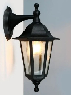 Фасадный настенный уличный светильник под лампу Е27, IP65, классическая форма, корпус пластик + стекло, цвет черный, Напрямую у производителя