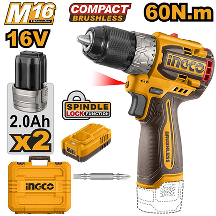 Аккумуляторный бесщеточный шуруповерт INGCO CDLI16682 INDUSTRIAL 16 В 60 Нм 22+1
