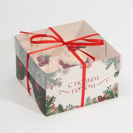 Коробка для капкейков, 4 ячейки с окном