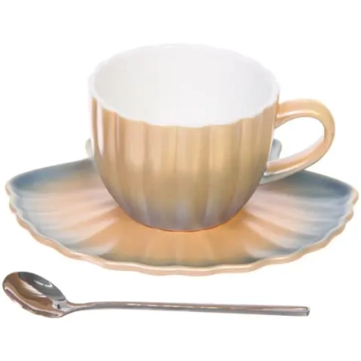 Чайная пара «Ракушка» (кружка 230мл, блюдце, ложка) оранжевый