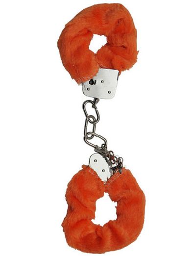 Металлические наручники с оранжевым мехом (Цвет: серебряный с оранжевым)