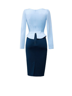 Платье футляр с баской голубое с тёмно-синим 01-01-19FW