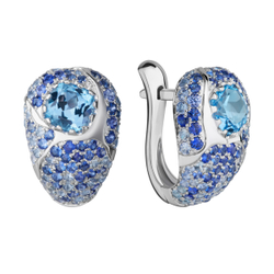 Серьги с Топазом и Сапфирами, E0074-3/54