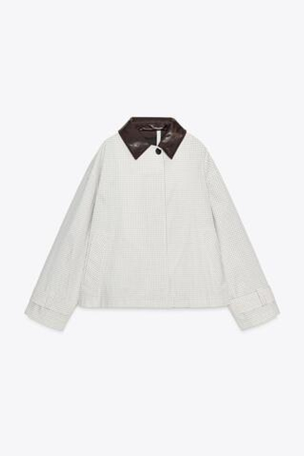 ZARA КОРОТКИЙ ТРЕНЧ С ВОРОТНИКОМ ИЗ ИСКУССТВЕННОЙ КОЖИ — ZW COLLECTION, БЕЛЫЙ/ЧЕРНЫЙ