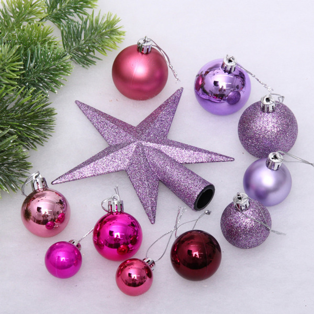 Набор ёлочных украшений «Fantasy» 35 предметов, Лаванда/фуксия/розовое золото