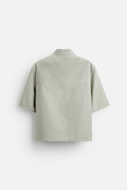 ZARA РУБАШКА ИЗ ЖАТОЙ ТКАНИ, АНТРАЦИТОВО-СЕРЫЙ