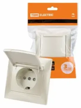 Розетка 2П+З 16А 250В IP44 с защ. шт. с крышкой белая "Лама" TDM SQ1815-0014