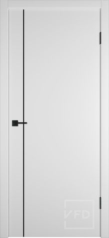 Межкомнатная дверь ВФД BASIC Emalex ice ABS black Black mould (3П3м1) Белый матовый, черный молдинг, чёрная кромка