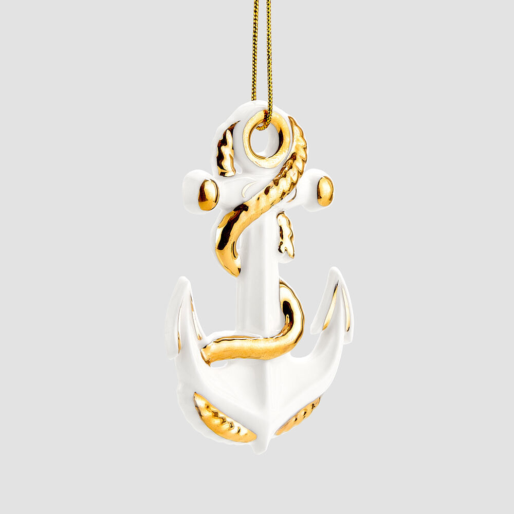 Набор из 4 елочных игрушек Farforite «Море зовет»: «Морской конек», «Морская звезда», «Якорь», «Штурвал» в подарочной коробке