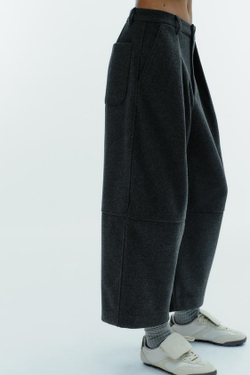 ZARA БРЮКИ BALLOON СО СКЛАДКАМИ, ТЕМНО-СЕРЫЙ