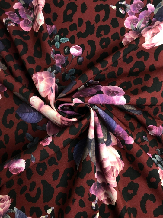 Плательная принт, розы розовый/фиолетов, черные пятна на бордовом SUPER SOFT D20C2
