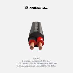 PROCAST cable S-LSZH 16.OFC.1,306 Инсталляционный LSZH (безгалогеновый) акустический (спикерный) кабель, 16AWG (2x1,306mm²)