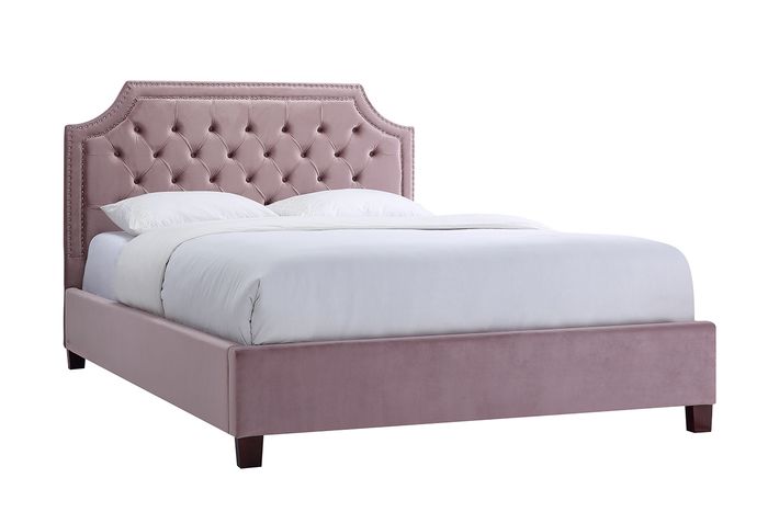 Кровать двуспальная велюровая пепельно-розовая Garda Decor N-BS2022-160 PI