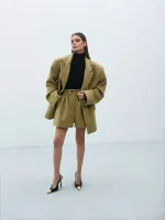 Пиджак оверсайз с объемными плечами, Зеленый