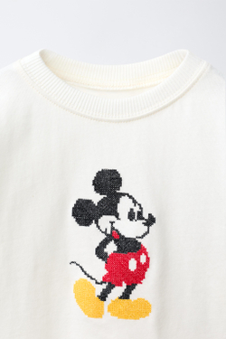 ZARA ФУТБОЛКА С ВЫШИВКОЙ КРЕСТИКОМ «МИККИ МАУС» © DISNEY, ЖЕЛТОВАТО-БЕЛЫЙ