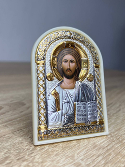 Спаситель, икона арочная, пластик белый 80х115