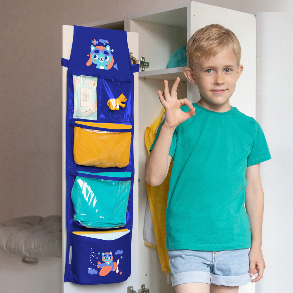 Кармашки для детского сада на липучке. Котик пилот