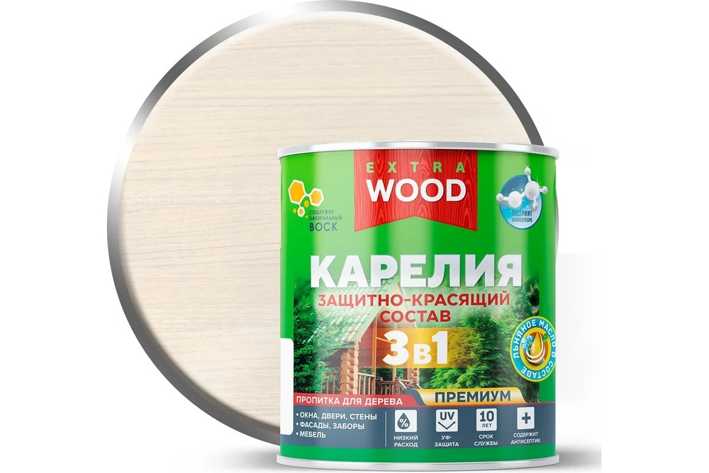 Состав защитно-красящий 3в1 для древесины Карелия белый (0,75л) FARBITEX PROFI WOOD EXTRA
