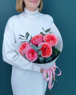 Роза розовая пионовидная с эвкалиптом(00479)