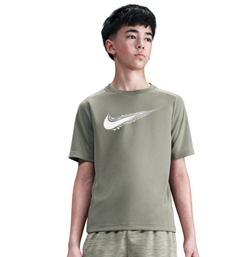 Детская теннисная футболка Nike Boys Multi Dri-FIT Short-Sleeve - light army/white