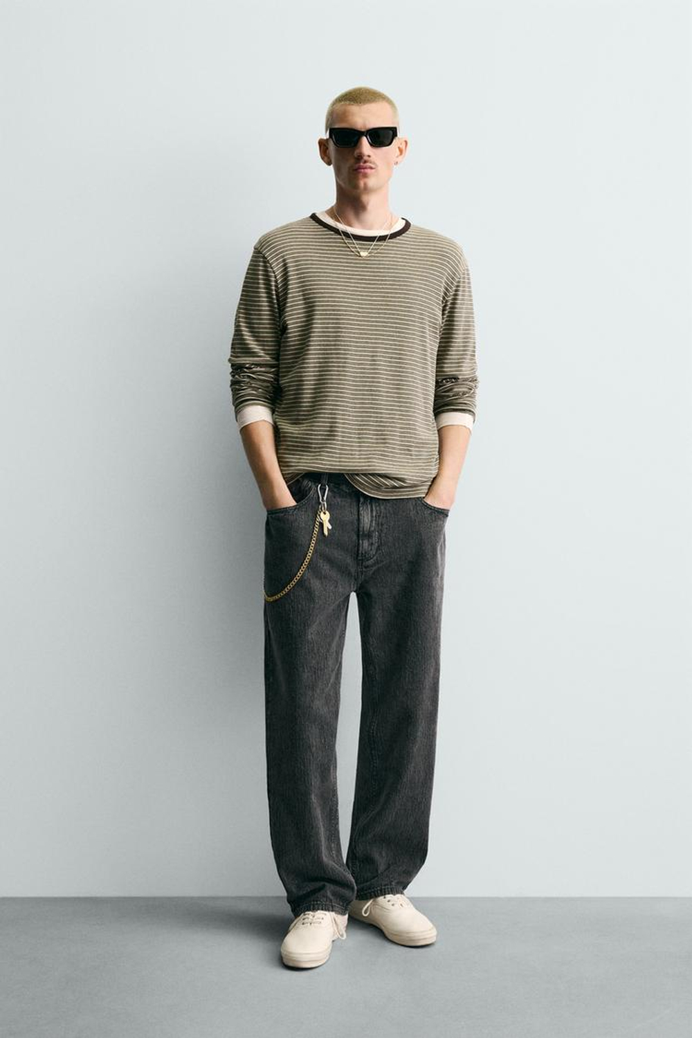 ZARA БРЮКИ STRAIGHT FIT ЖАККАРД, ТЕМНО-СЕРЫЙ