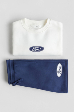 H&M Комплект из толстовки и шорт с принтом, белый