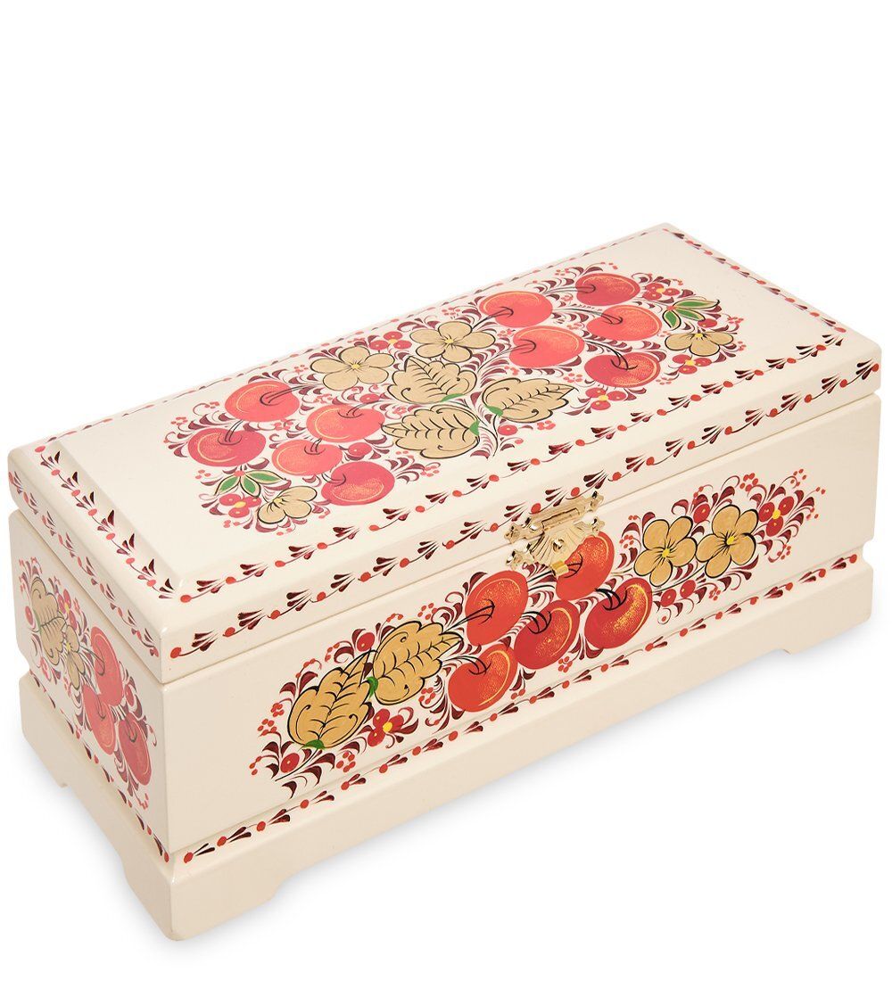 Народные промыслы KH-14/2 Шкатулка для чая на 3 ячейки деревянная 230х100 с хохломской росписью