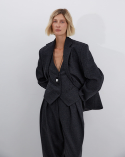 Жакет с хлястиком из шерсти Диор Кутюр темно-серый