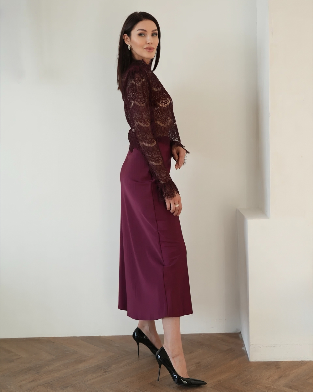 Блуза из кружева "Герцогиня" в винном