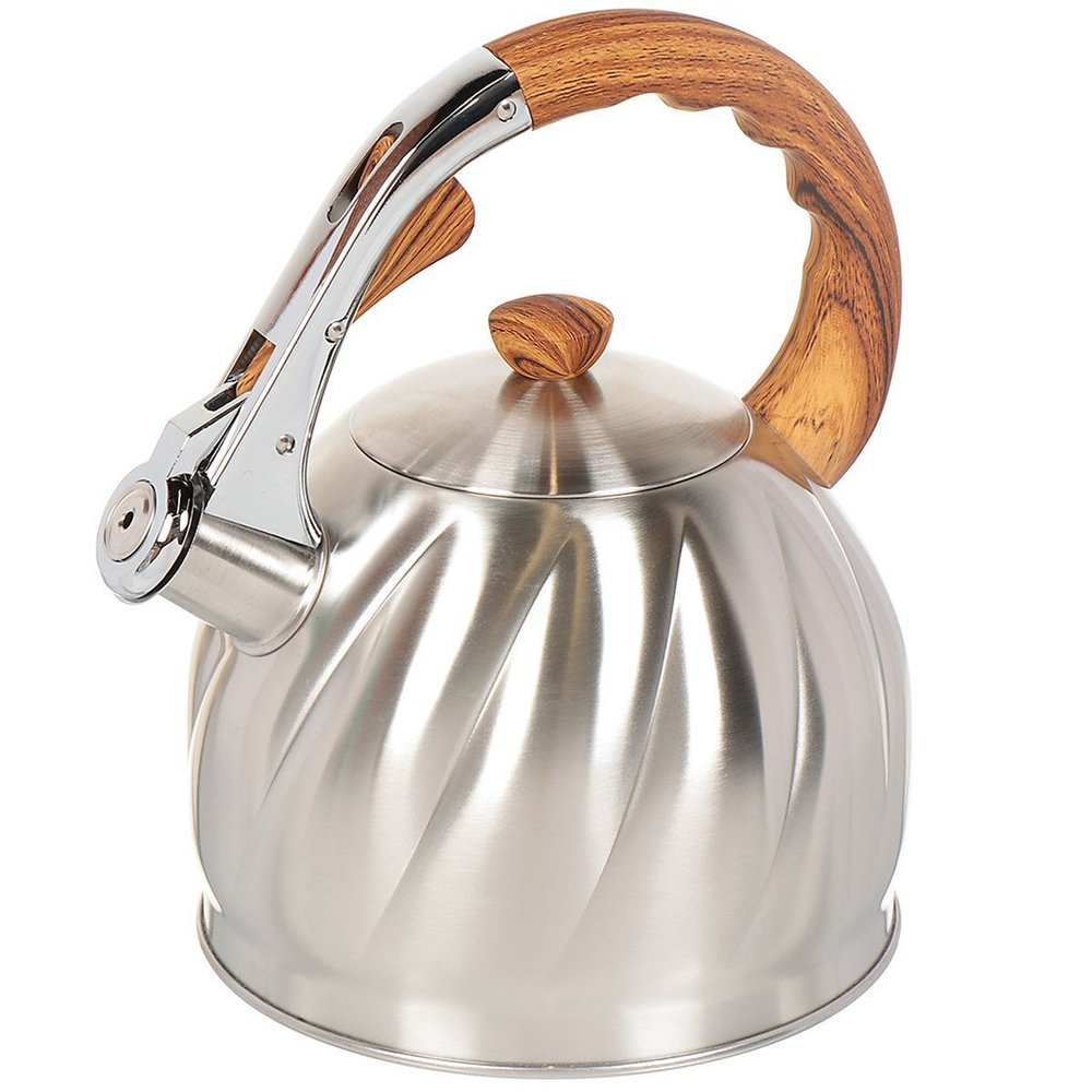 Чайник нерж, 3 л, свист, ручк бакелит в цв дерева, Daniks, GS-04571