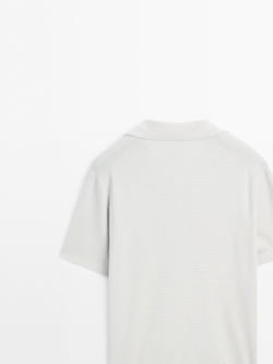 Massimo Dutti Вязаная футболка-поло с V-образным вырезом, цвет льда