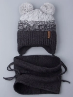 Шапка вязаная для мальчика на завязках и снуд