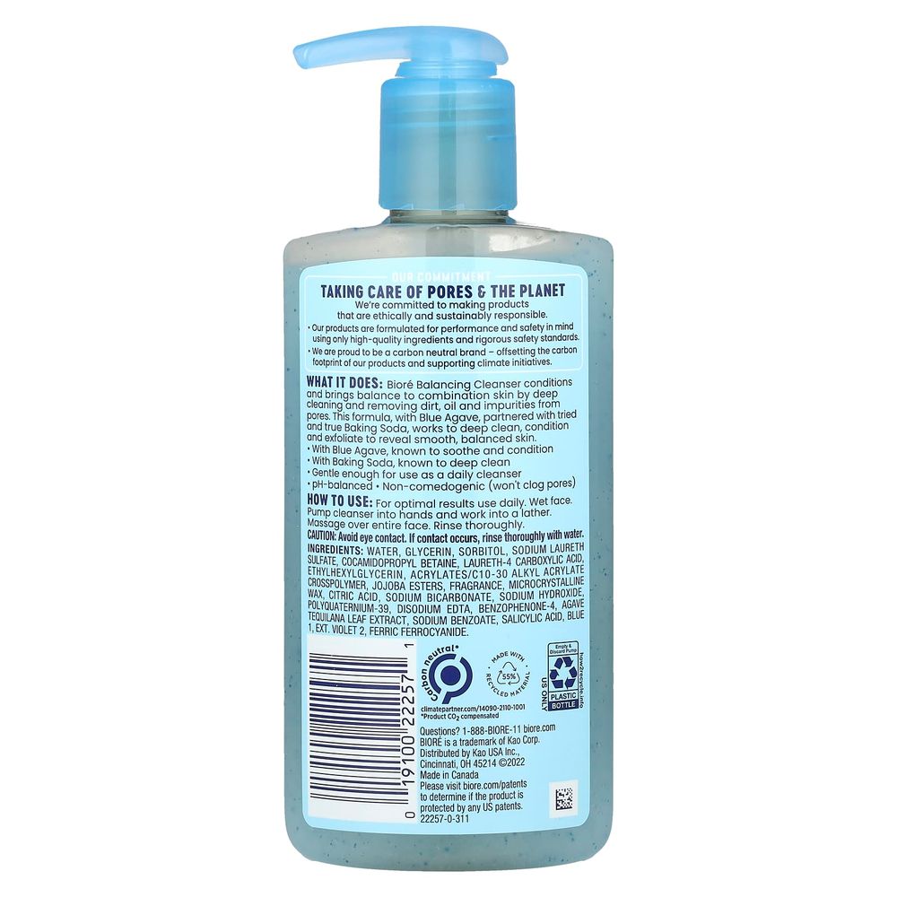Biore, Балансирующее средство для очистки пор «Голубая агава + сода», 200 мл
