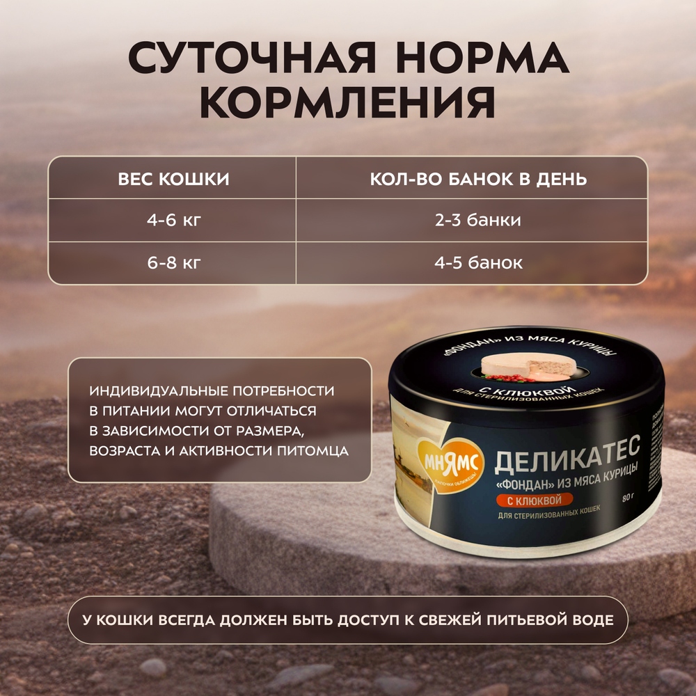 Влажный корм Мнямс Деликатес "Фондан" из мяса курицы с клюквой для стерилизованных кошек 80 г