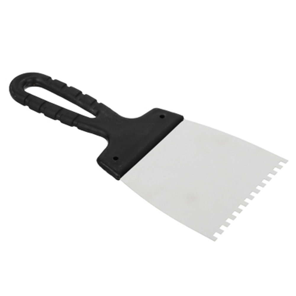 Шпатель метал.(нерж) пласт. ручка 100 мм зуб 4мм РОКОТ  Х