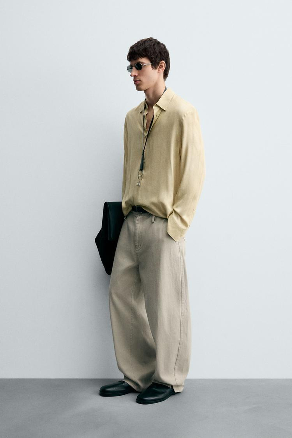 ZARА РУБАШКА ИЗ СТРУЯЩЕЙСЯ ВИСКОЗЫ, БЕЖЕВЫЙ