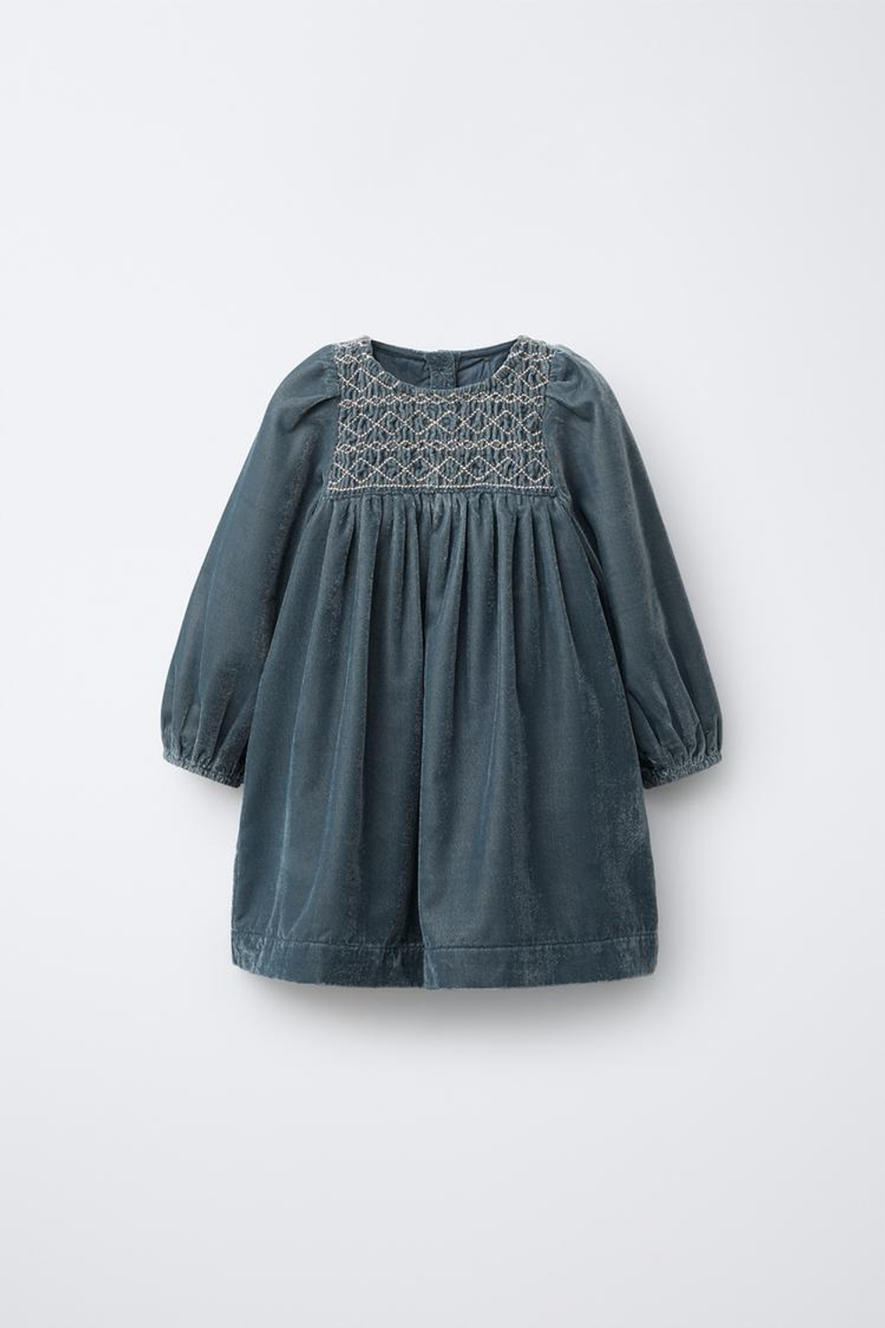 ZARA БАРХАТНОЕ ПЛАТЬЕ С ВЫШИВКОЙ, СИНИЙ