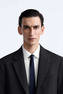 ZARA ШИРОКИЙ ГАЛСТУК ИЗ 100% ШЕЛКА, МОРСКОЙ СИНИЙ