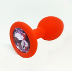 Маленькая красная пробка с нежно фиолетовым кристаллом ONJOY Silicone Collection (Цвет: красный с нежно фиолетовым)