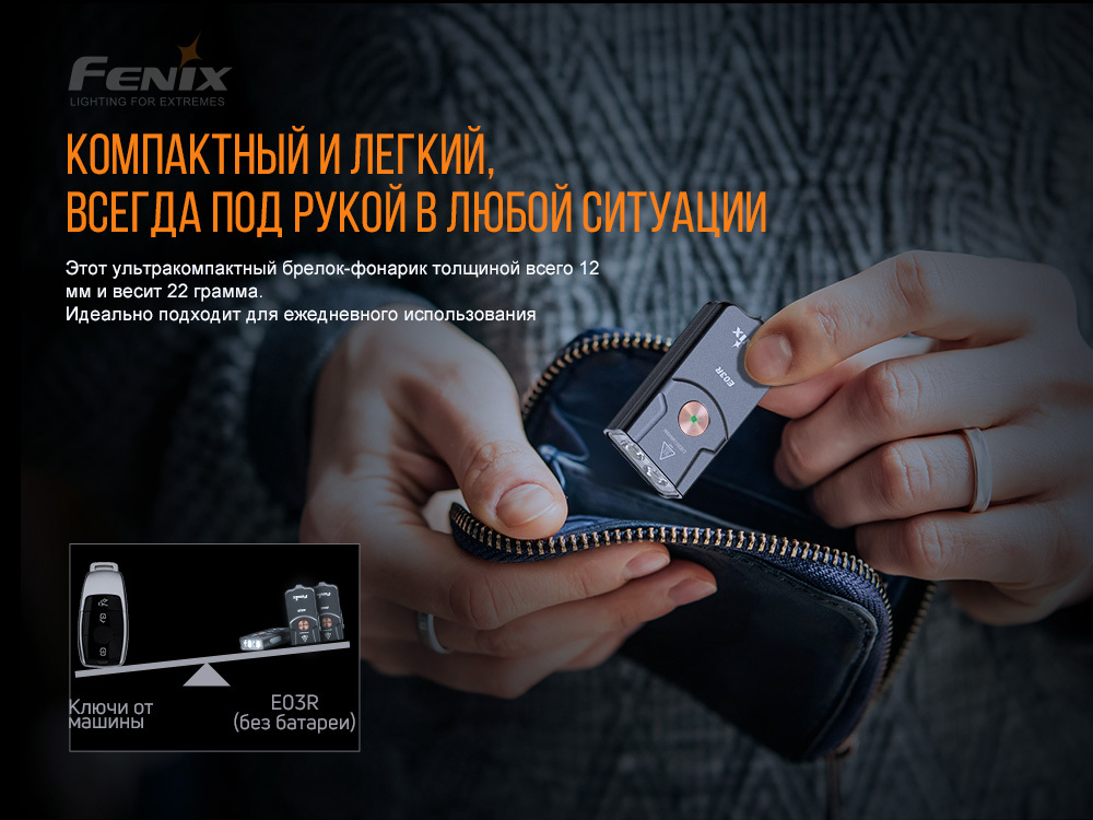 Фонарь Fenix E03R, серый