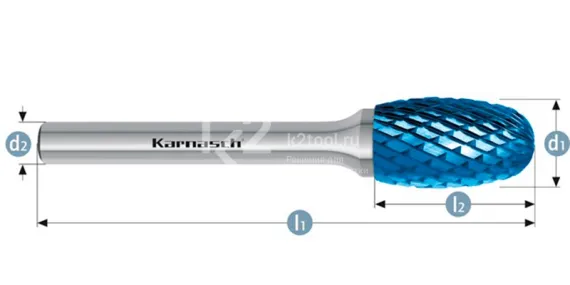 Борфреза твердосплавная Karnasch форма E, 6х10х6х50 мм, насечка HP-6, покрытие Blue-Tec, арт. 11.5044-020