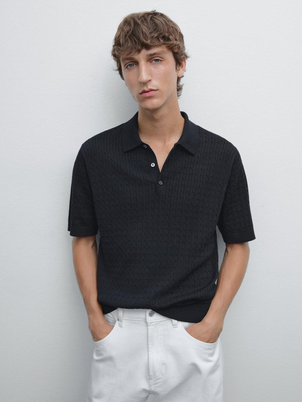 Massimo Dutti Трикотажная футболка с воротником поло, темно-синий