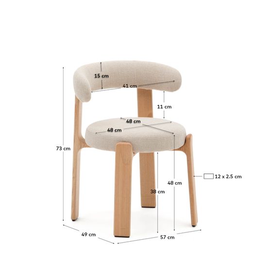 Granite Стул на 4 ножках из бежевого шенилла и массива ясеня в натуральной отделке Испания La Forma