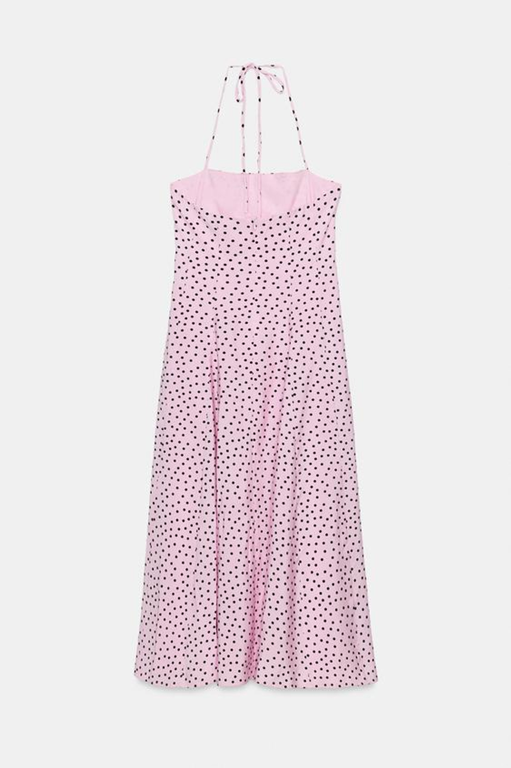 ZARA ПЛАТЬЕ МИДИ В ГОРОШЕК С ГОРЛОВИНОЙ ХАЛТЕР И ОБЪЕМНЫМИ ДЕТАЛЯМИ, РОЗОВЫЙ