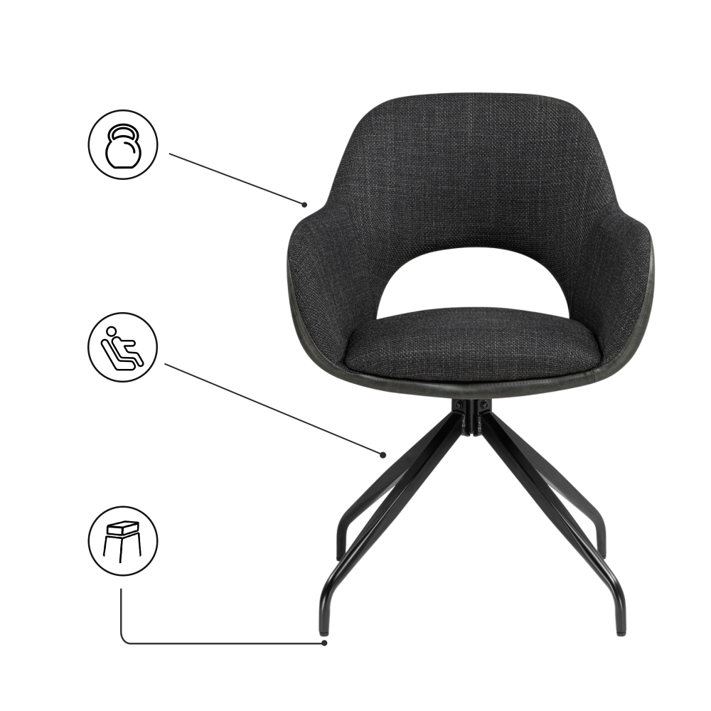 Стул на металлокаркасе Woodville Memfis graphite, black, ножки черные