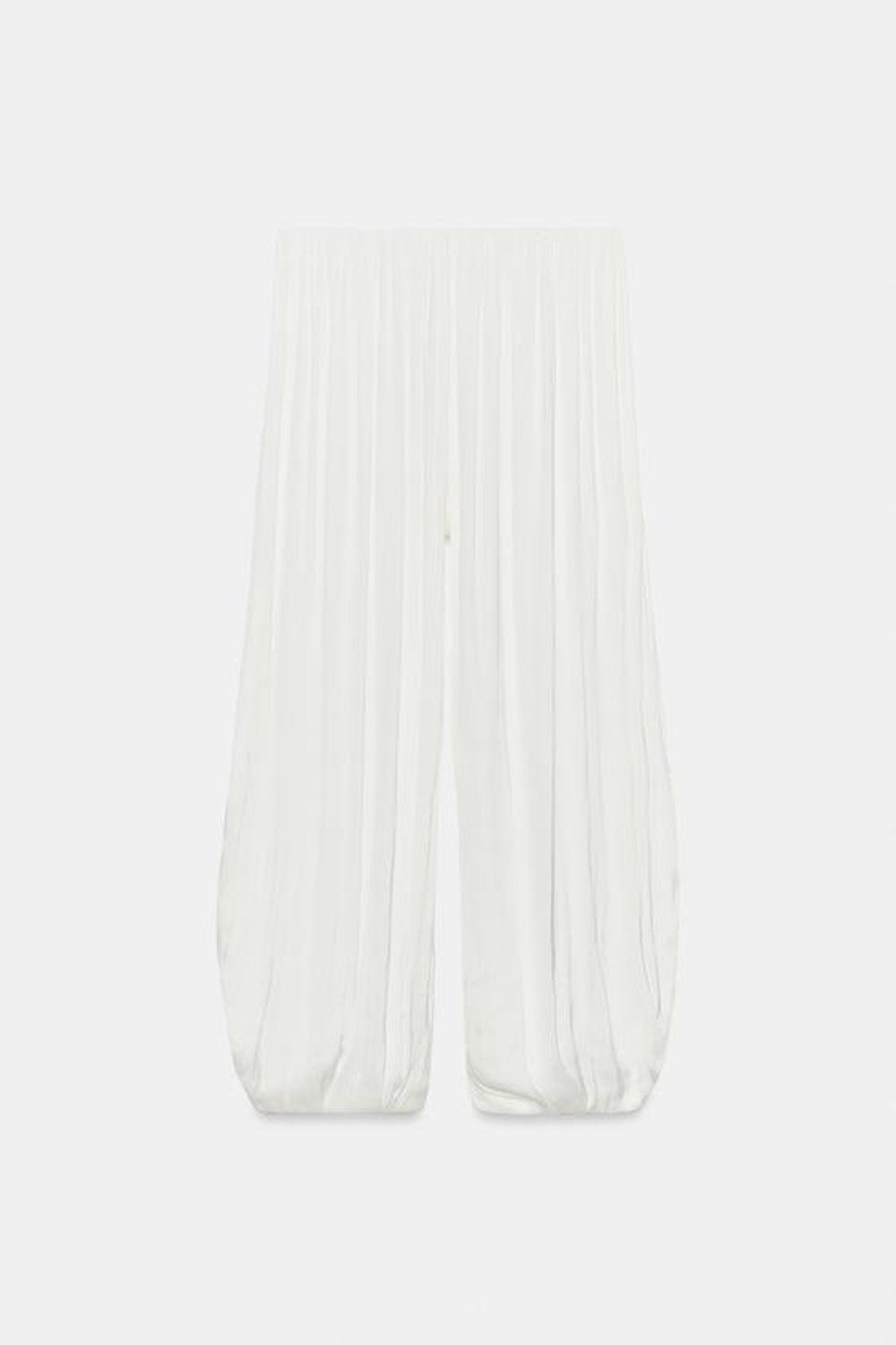 ZARA АТЛАСНЫЕ БРЮКИ СО СКЛАДКАМИ, ЖЕЛТОВАТО-БЕЛЫЙ